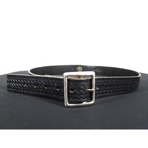 Law Pro Basketweave Pattern Black Leather, 1.25" Wide Belt Adult Sz 34, 31"-35"